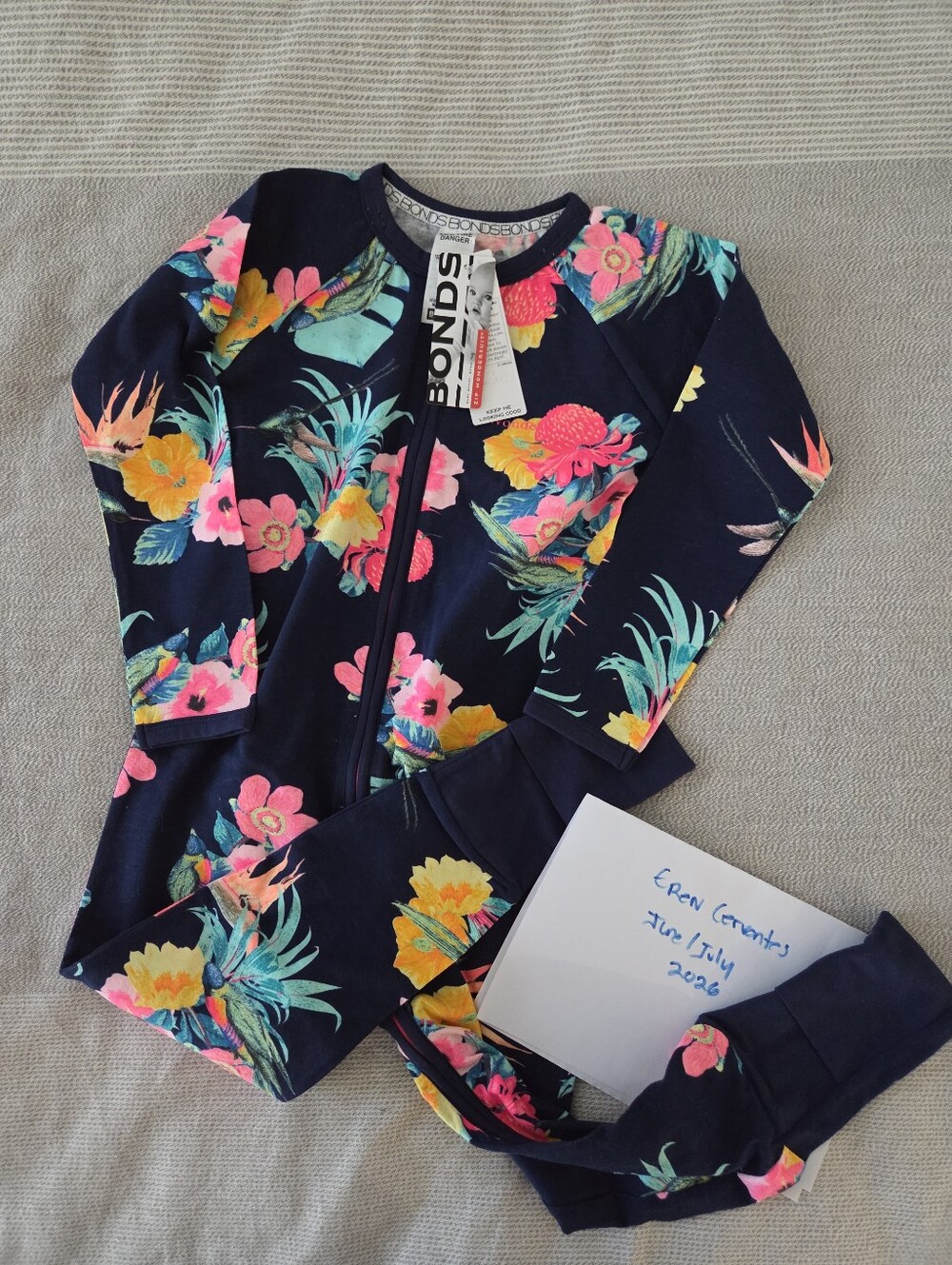 Bonds Navy Floral Zip-Front Pajama Set with Pink, Yellow & Teal Flowers